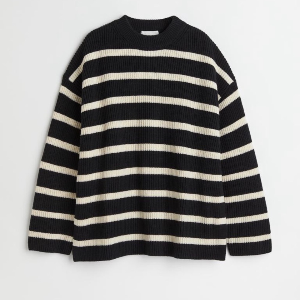 H&M Rib Knit Stripe Side Slit Sweater